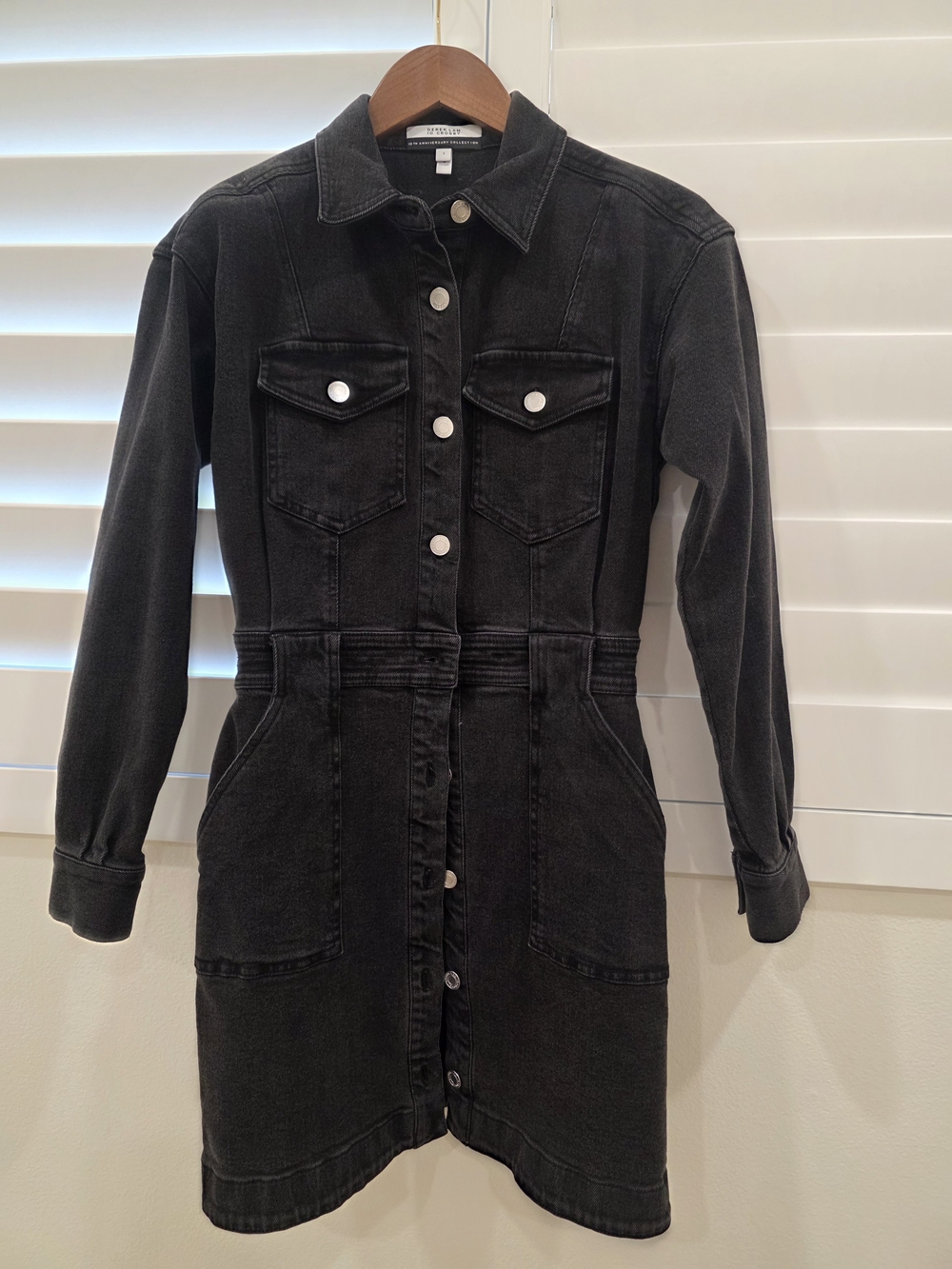 10 Crosby Derek Lam Black Long-Sleeve Button-Front Denim Dress